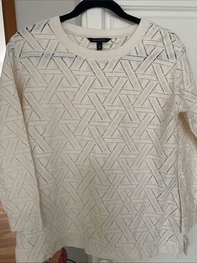 Banana Republic Cream Openwork Geometric Knit Long-Sleeve Top